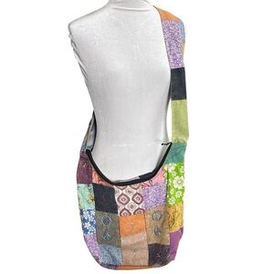 Blue Sky Boho Hobo Patchwork Crossbody Bag.